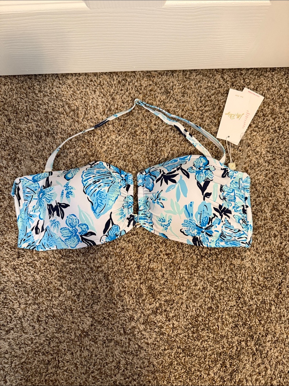 Brand New Lilly Pulitzer Blue Floral Bandeau Bikini Top